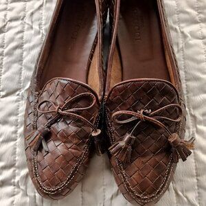 Vintage Italian Sesto Meucci Brown Leather Woven Tassel Loafers Size 8N